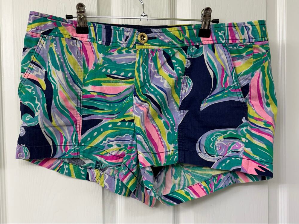 Lilly Pulitzer Liana Short blue pink size 12 100% cotton